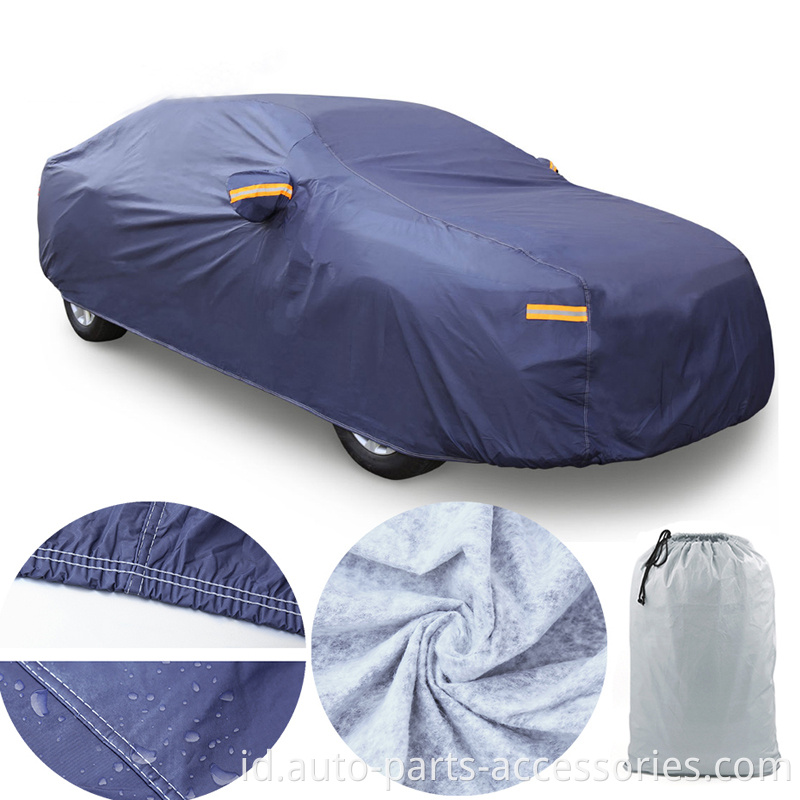 Perlindungan Baik Semua Cuaca Anti-Rain Snowproof Navy Blue Polyester Car Cover dengan Logo